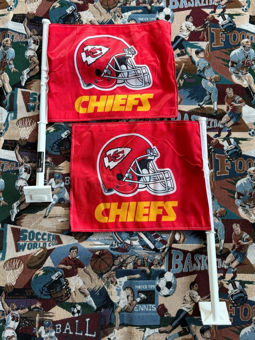 Two Kansas City Chiefs Car Flags - Red & Yellow Helmets